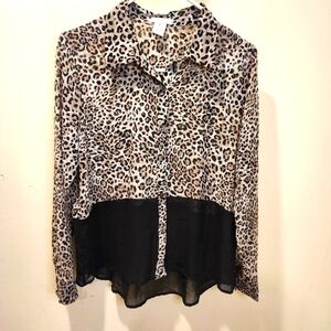 DEB Leopard Print Button-Up Blouse SIZE L